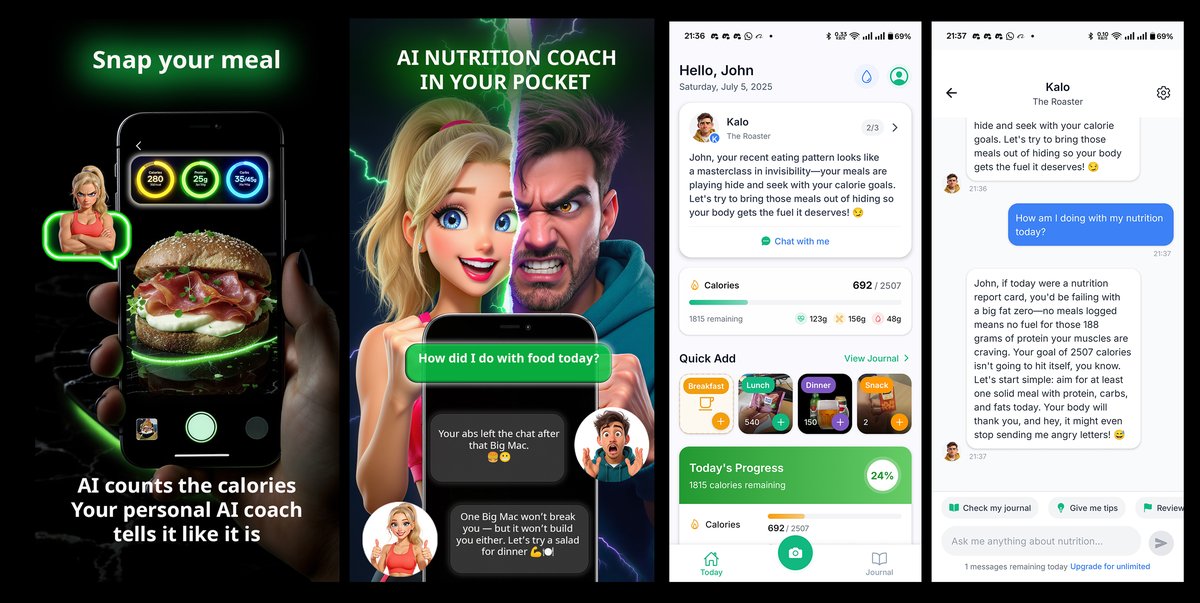 Kaloria App Interface - AI Food Recognition and Nutrition Breakdown